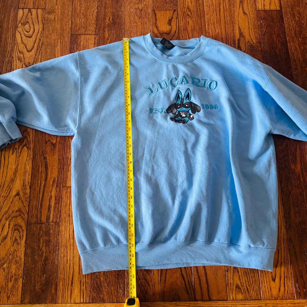 Pokémon Lucario Embroidered Crewneck Sweatshirt XL Blue Graphic Pullover Anime - Picture 5 of 14